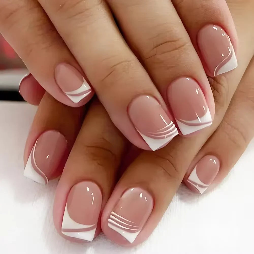 24PCS Shiny Pearl Wearable False Nails