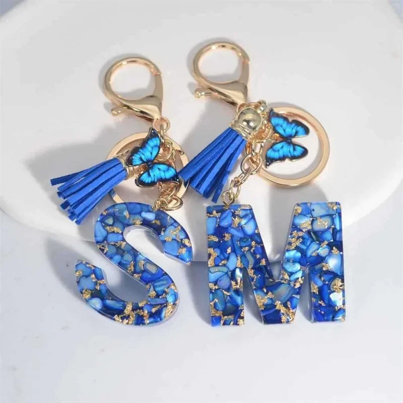 Blue Glazed Stone A To M Letter Keychain