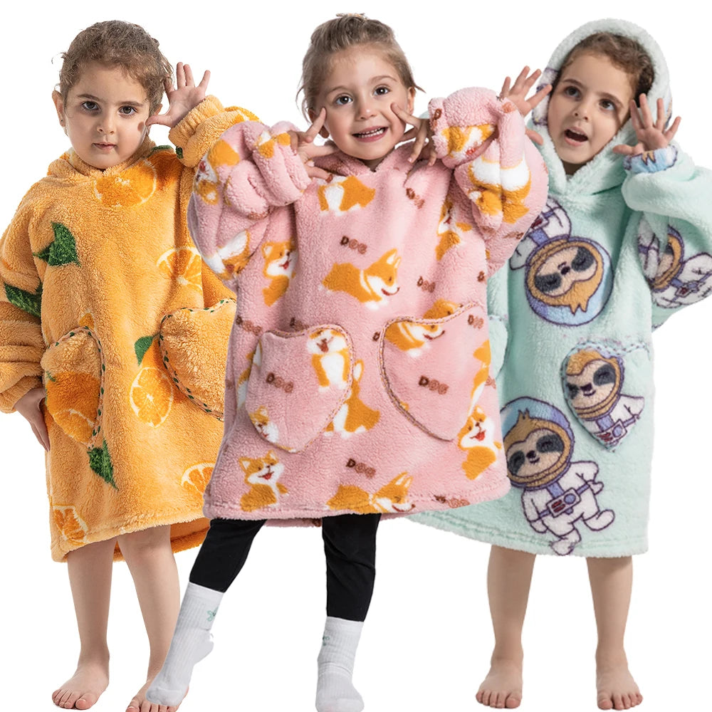 Kids Warm Thick Oversized Wearable Blanket Hoodie