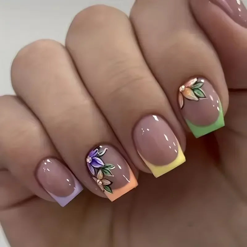 24PCS Shiny Pearl Wearable False Nails