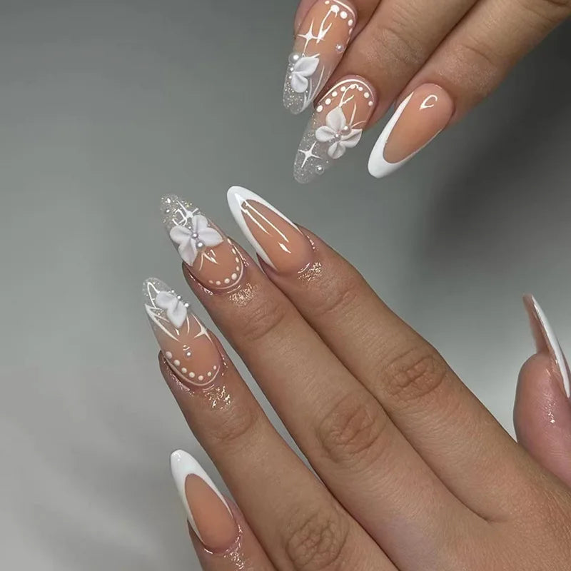 24Pcs Long Almond Fake Nails