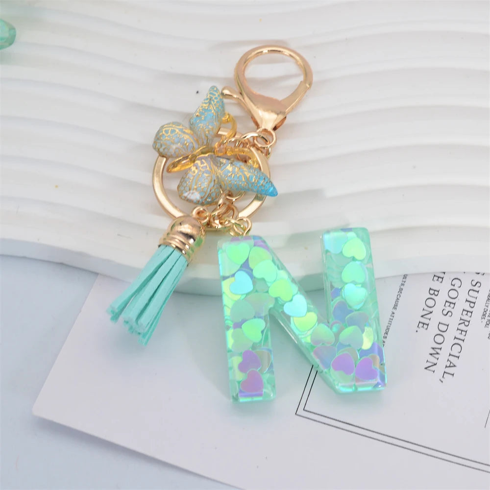 Green Tassel Butterfly Letter Keychain