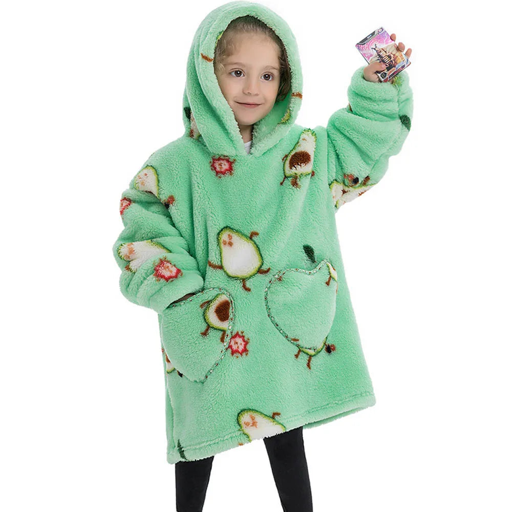 Kids Warm Thick Oversized Wearable Blanket Hoodie