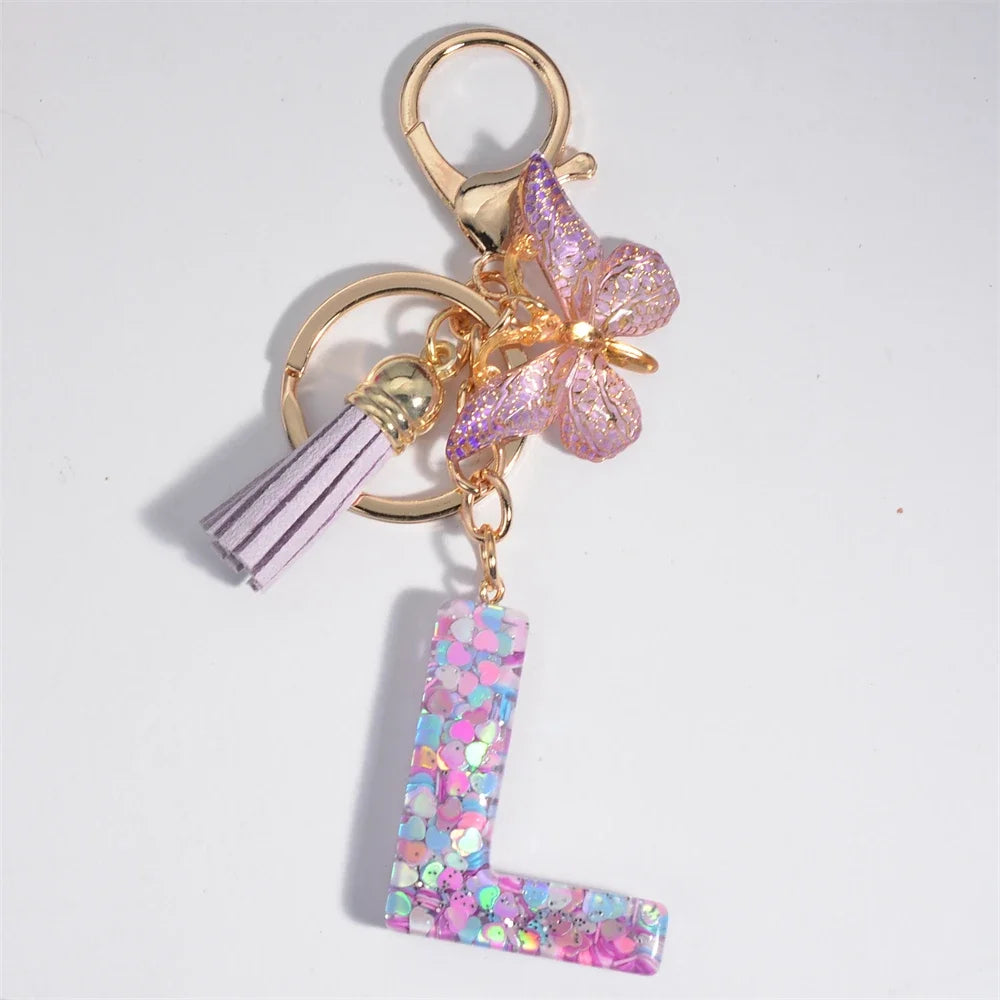 Purple Heart Filled Letter Keychain