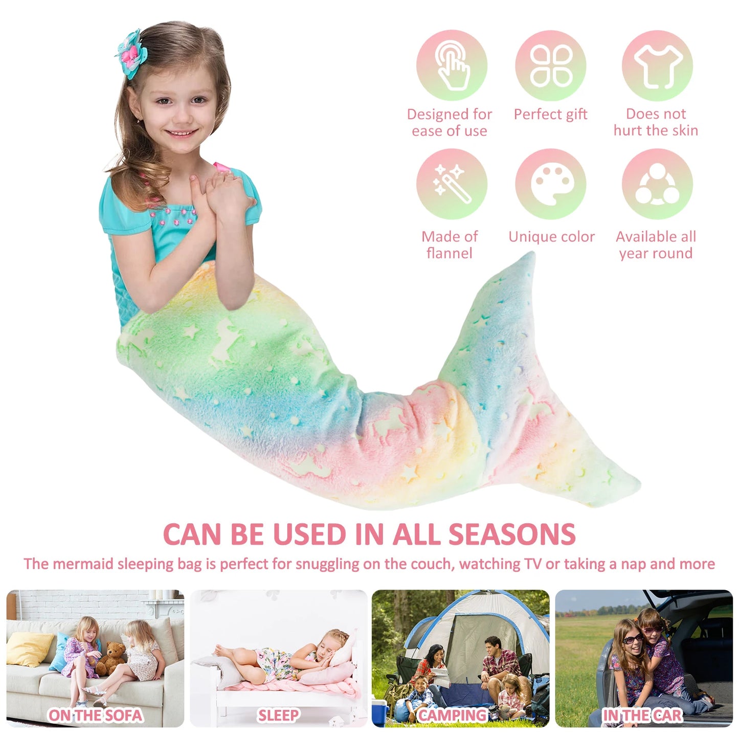 Glow in The Dark Soft Mermaid Tail Sleeping Bag