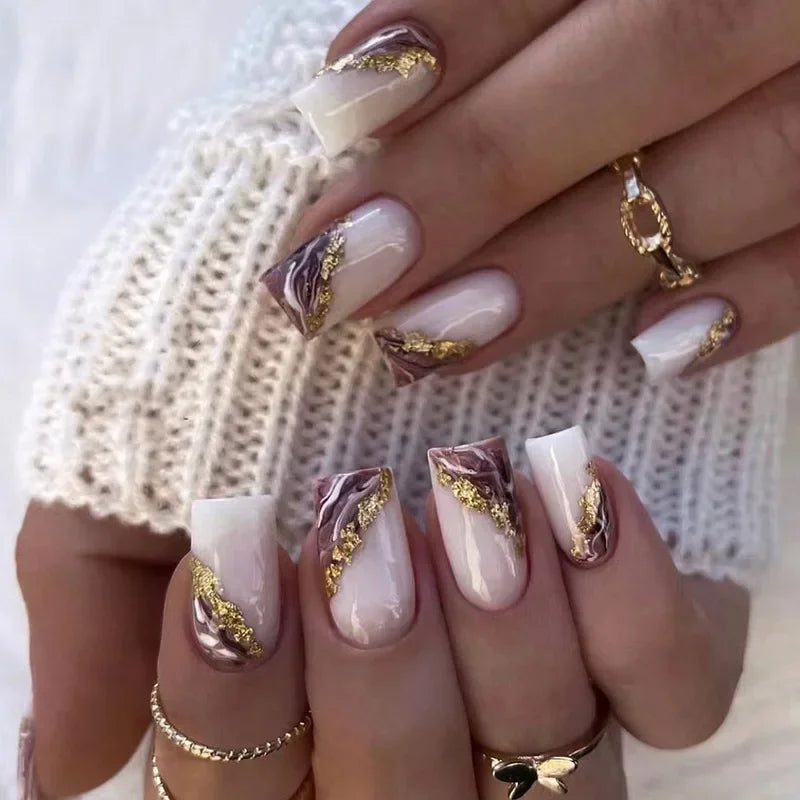 24PCS Shiny Pearl Wearable False Nails