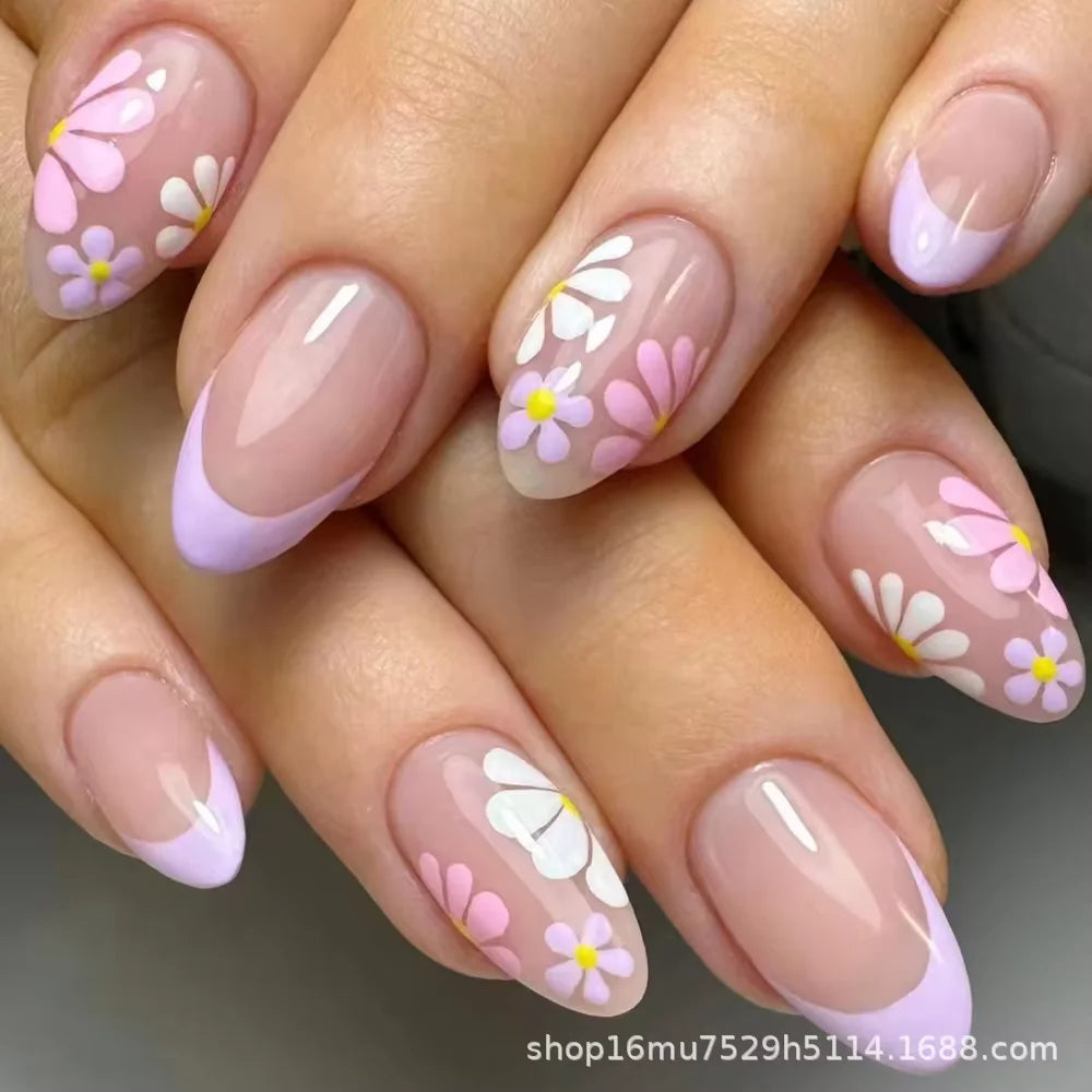 24PCS Shiny Pearl Wearable False Nails