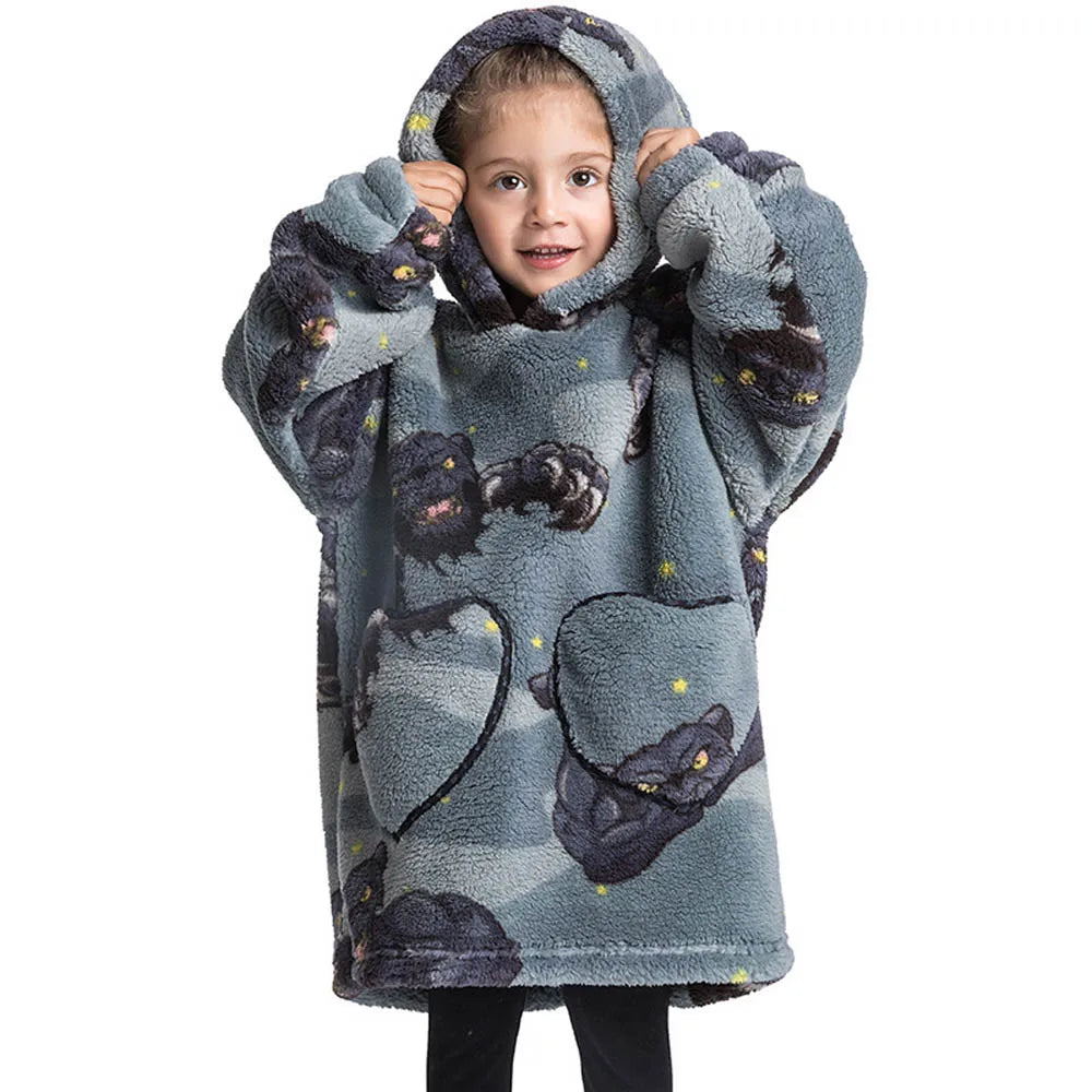 Kids Warm Thick Oversized Wearable Blanket Hoodie