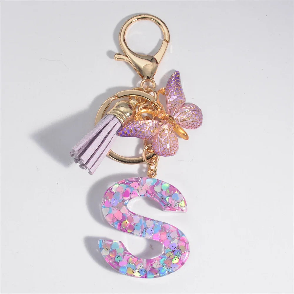 Purple Heart Filled Letter Keychain