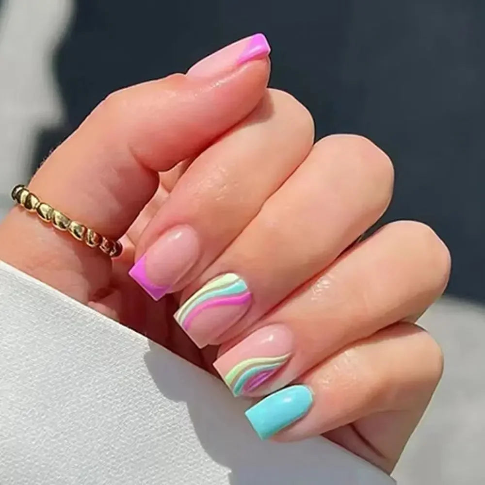 24PCS Shiny Pearl Wearable False Nails