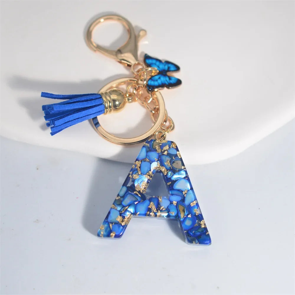 Blue Glazed Stone A To M Letter Keychain