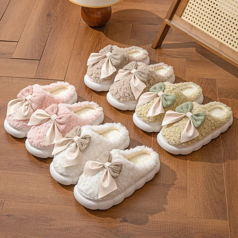 Cute Bow Plush lndoor Slippers