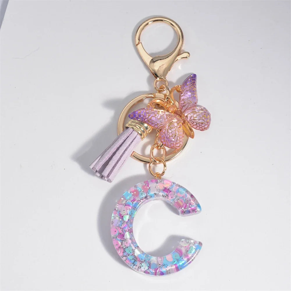 Purple Heart Filled Letter Keychain
