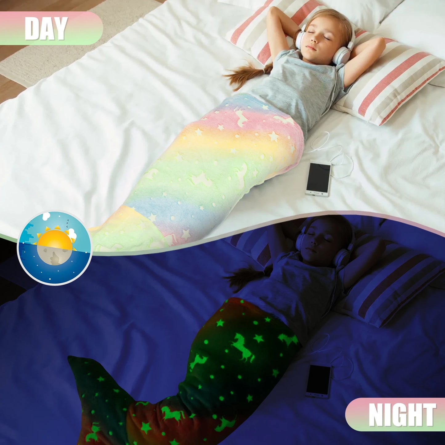 Glow in The Dark Soft Mermaid Tail Sleeping Bag