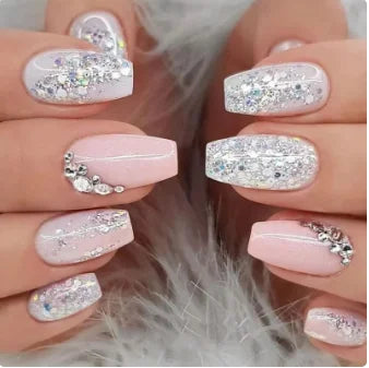 24PCS Shiny Pearl Wearable False Nails
