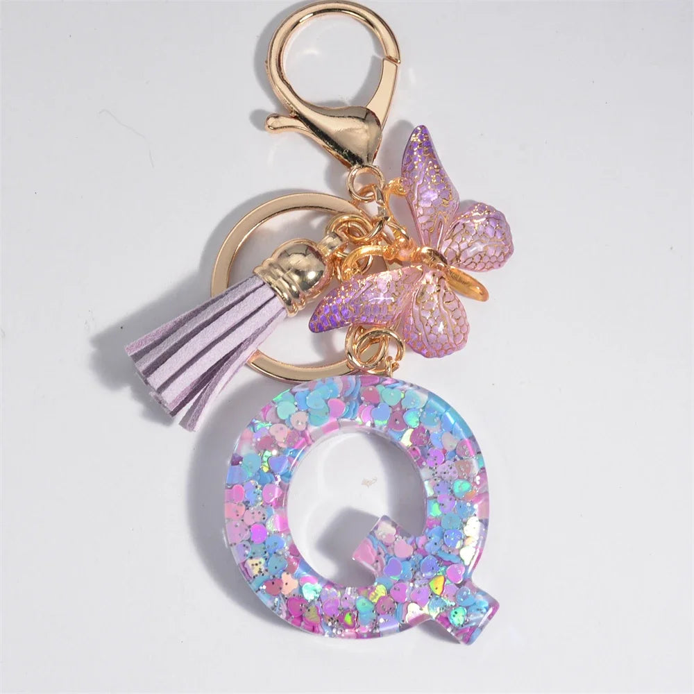 Purple Heart Filled Letter Keychain