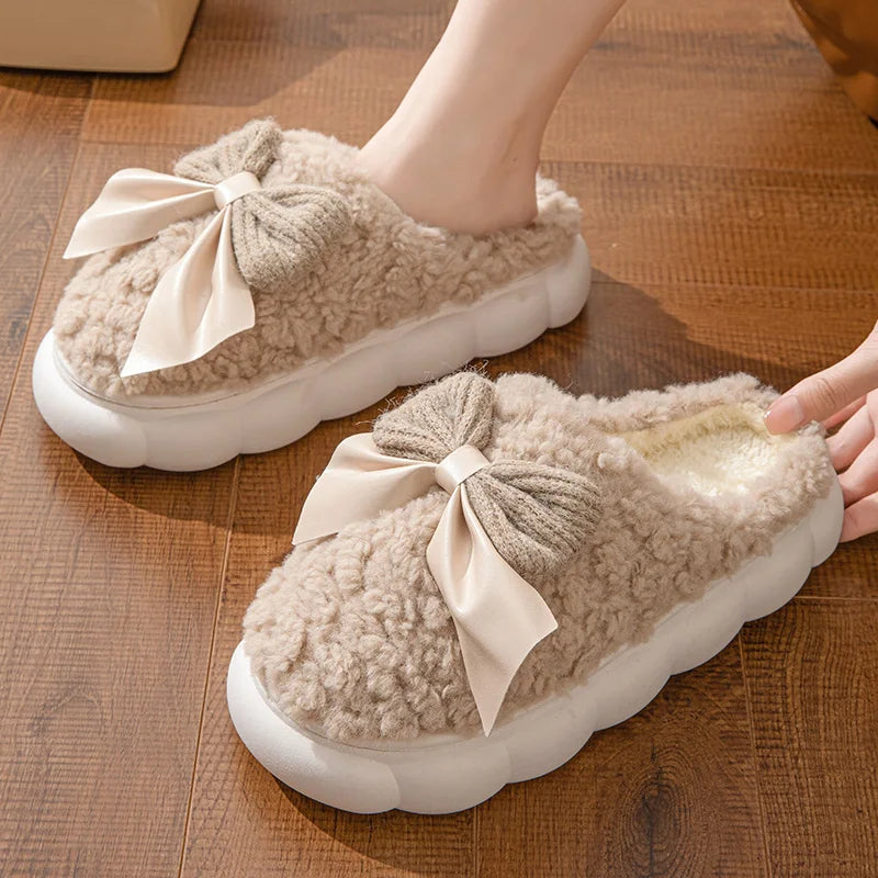 Cute Bow Plush lndoor Slippers