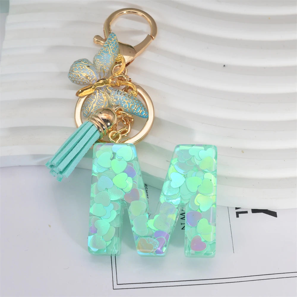 Green Tassel Butterfly Letter Keychain