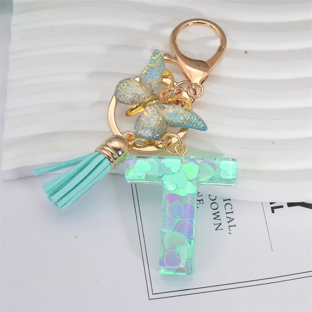 Green Tassel Butterfly Letter Keychain