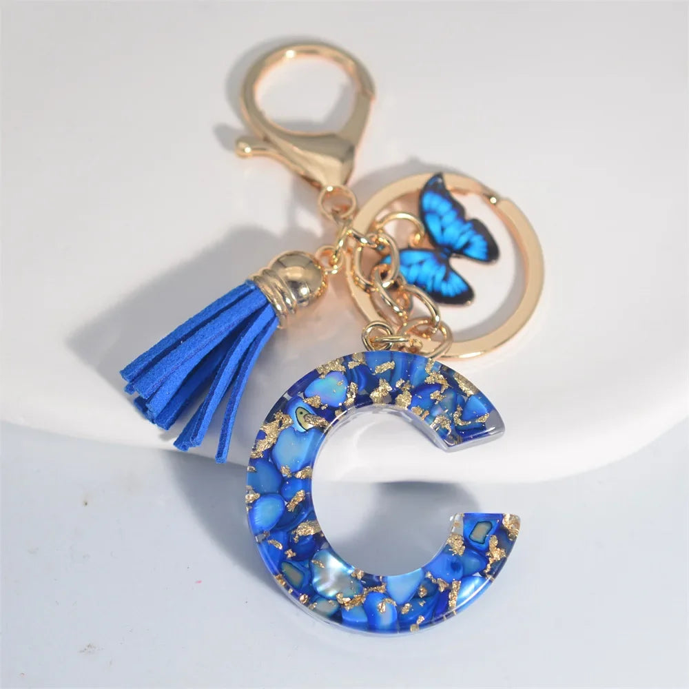 Blue Glazed Stone A To M Letter Keychain