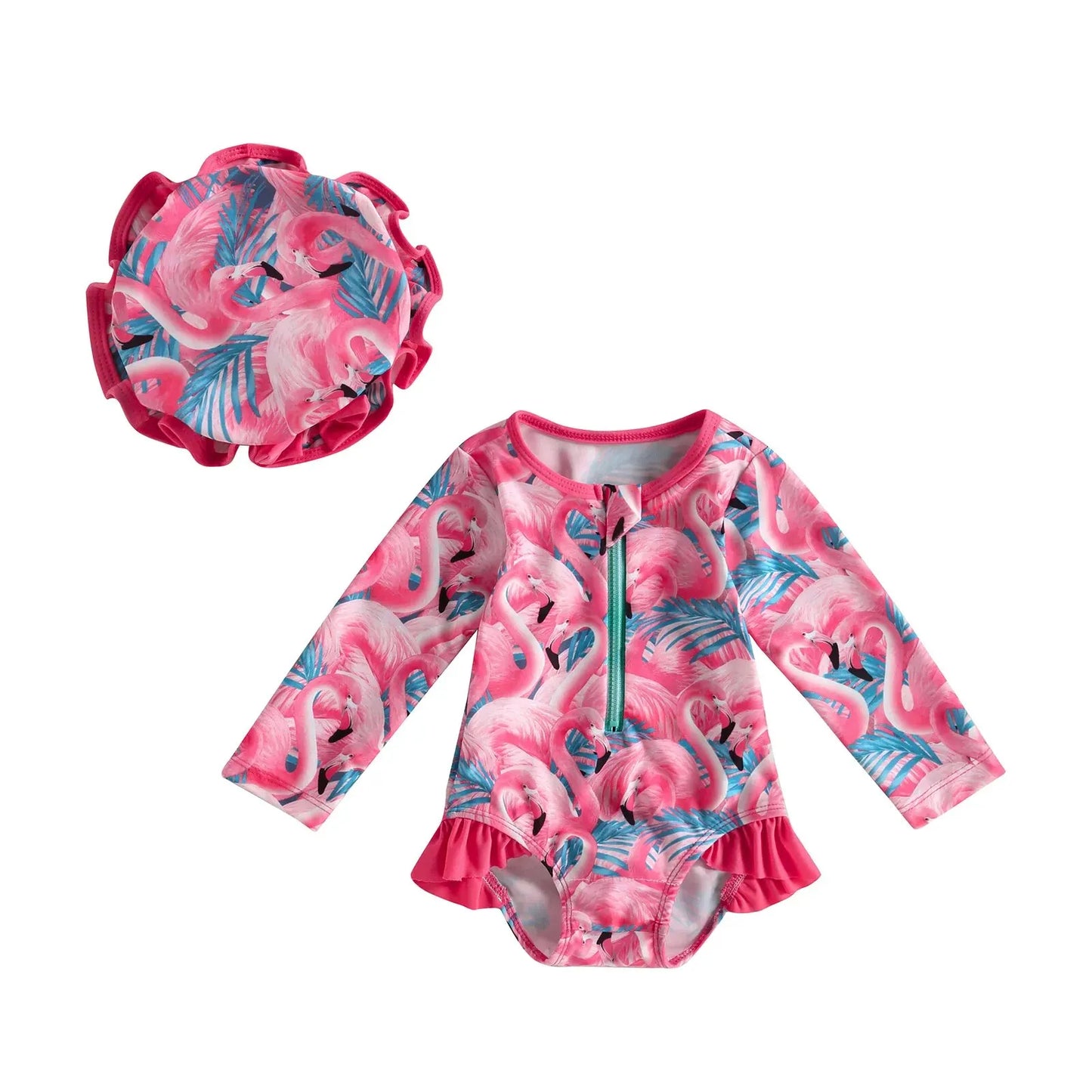 Long Sleeve Zipper Bathing Suit & Headband Set