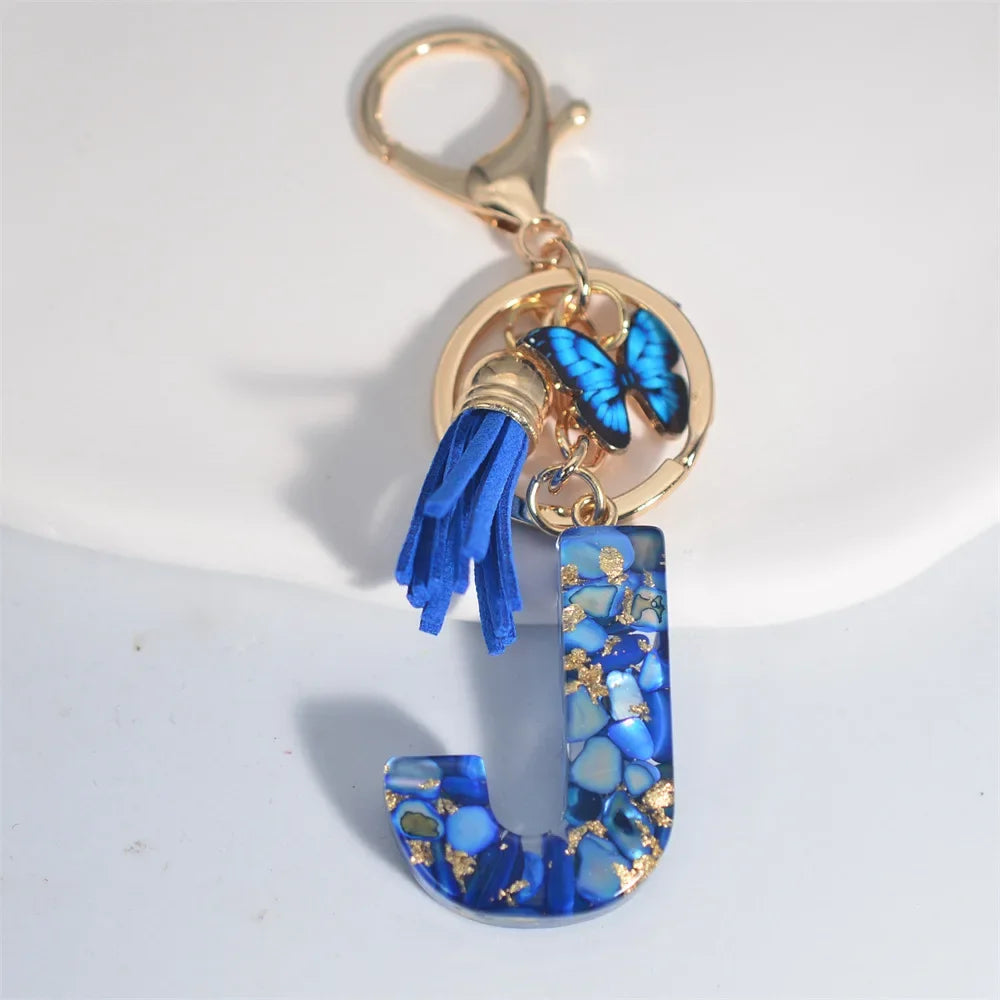 Blue Glazed Stone A To M Letter Keychain