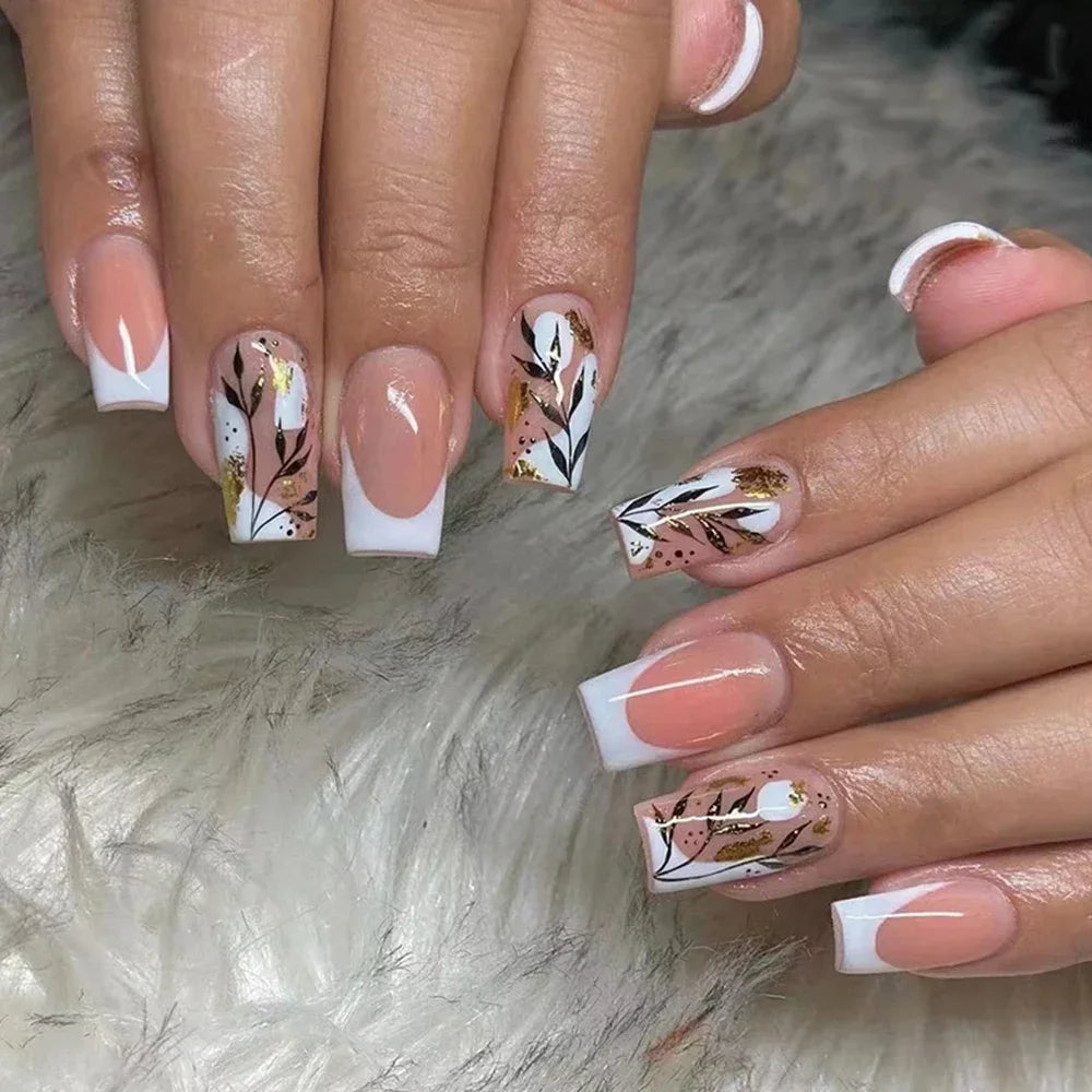 24PCS Shiny Pearl Wearable False Nails