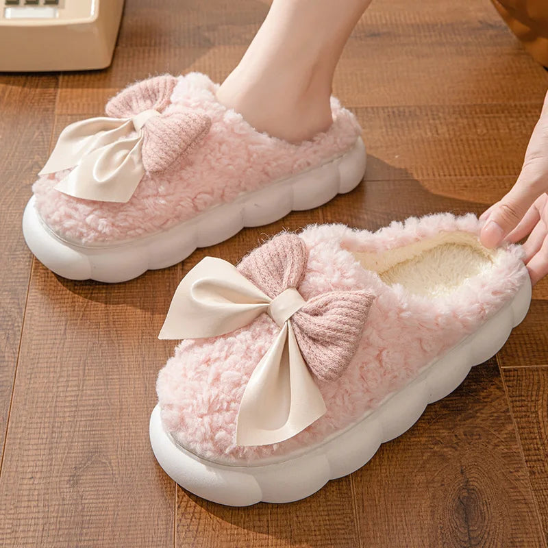 Cute Bow Plush lndoor Slippers