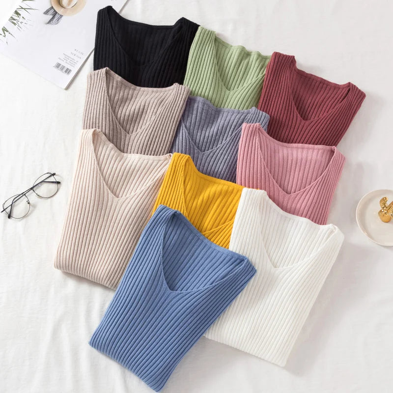 Women’s Long-Sleeved V-neck Sweaters