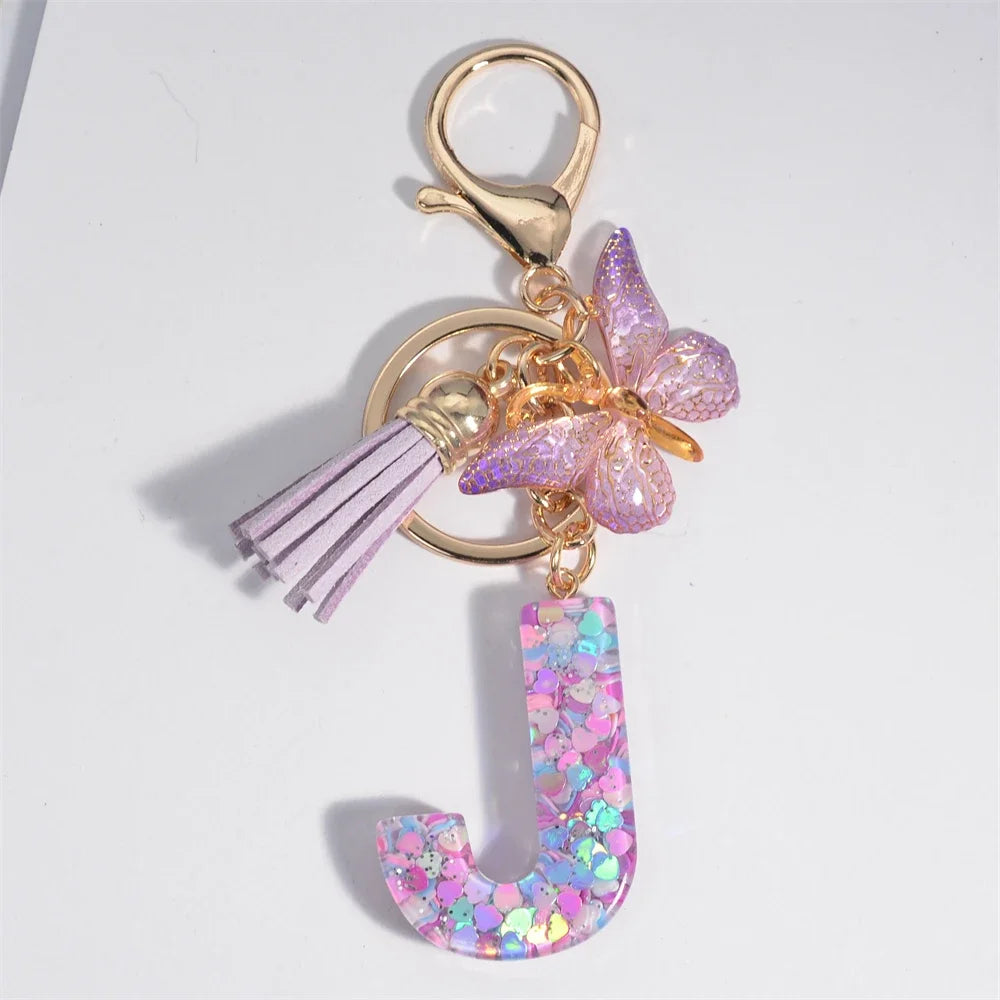 Purple Heart Filled Letter Keychain