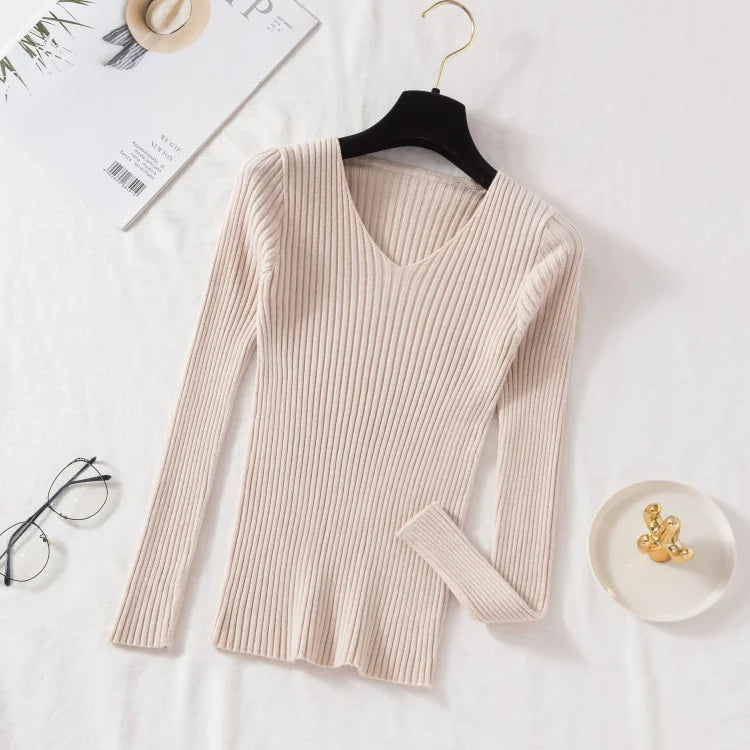 Women’s Long-Sleeved V-neck Sweaters