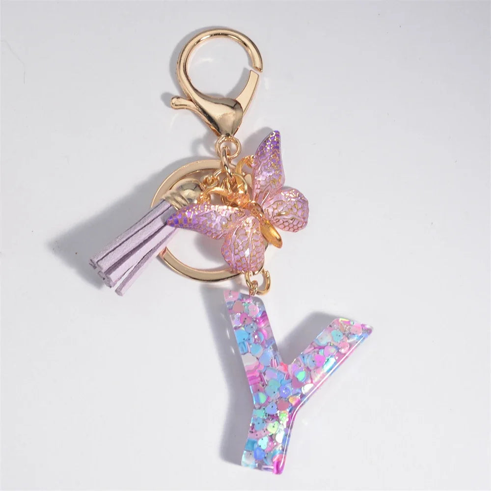 Purple Heart Filled Letter Keychain