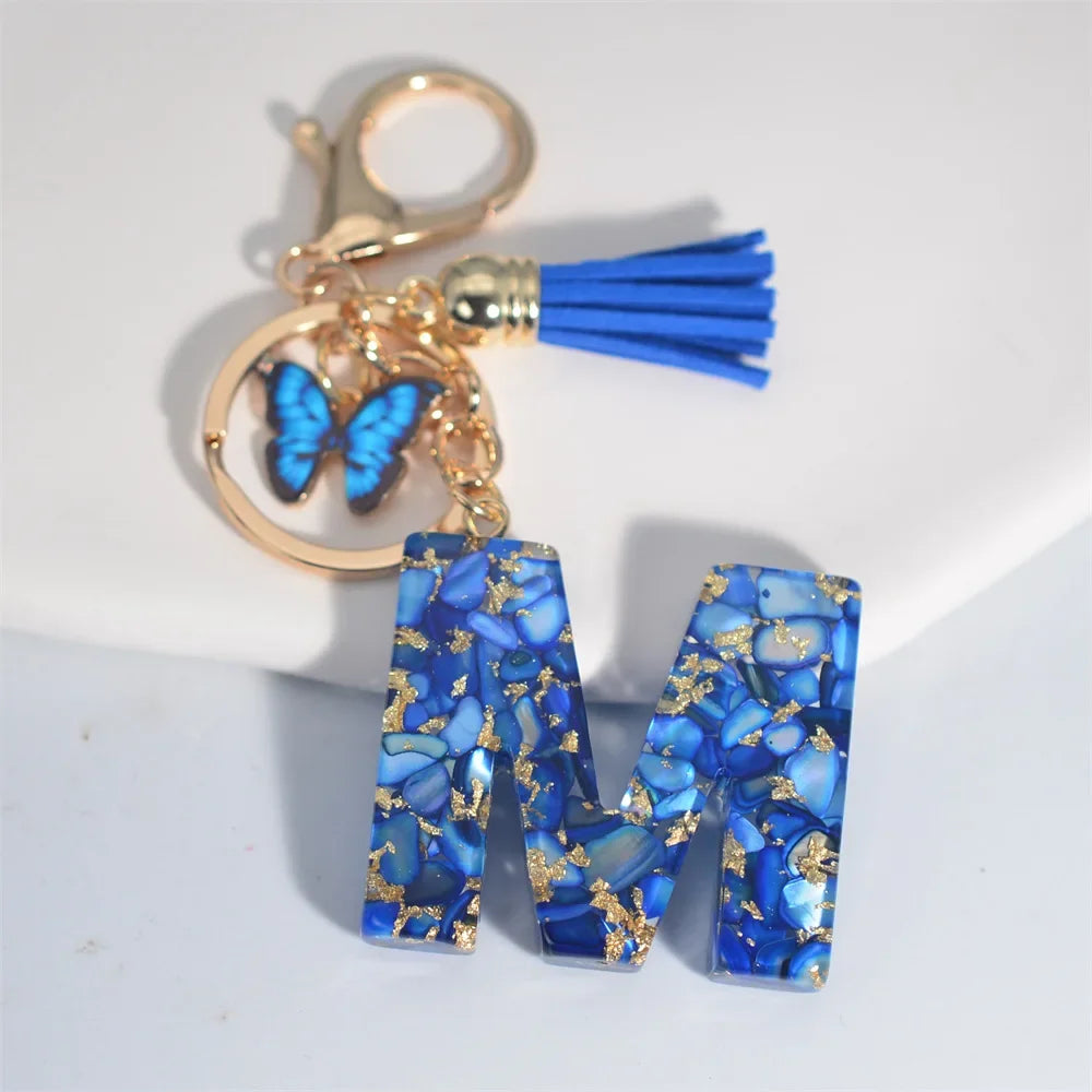 Blue Glazed Stone A To M Letter Keychain