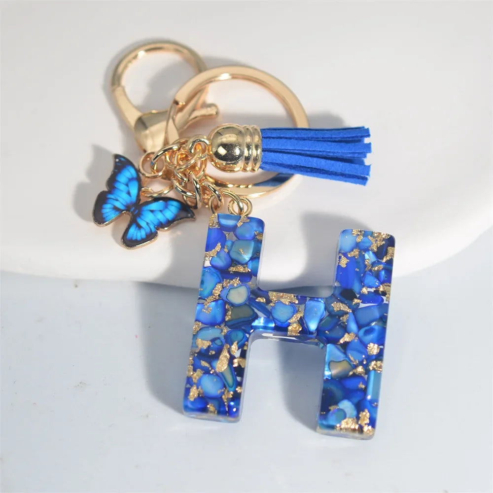 Blue Glazed Stone A To M Letter Keychain