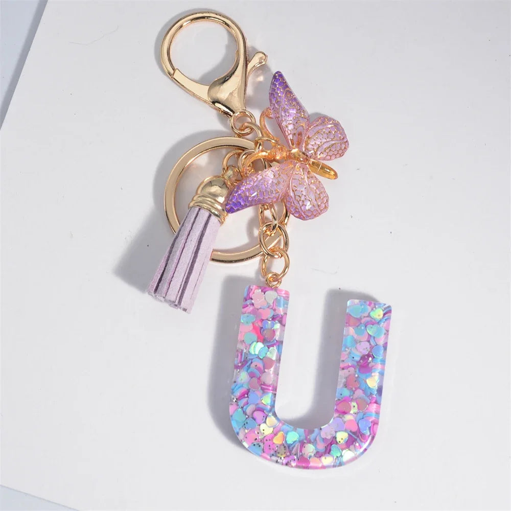 Purple Heart Filled Letter Keychain