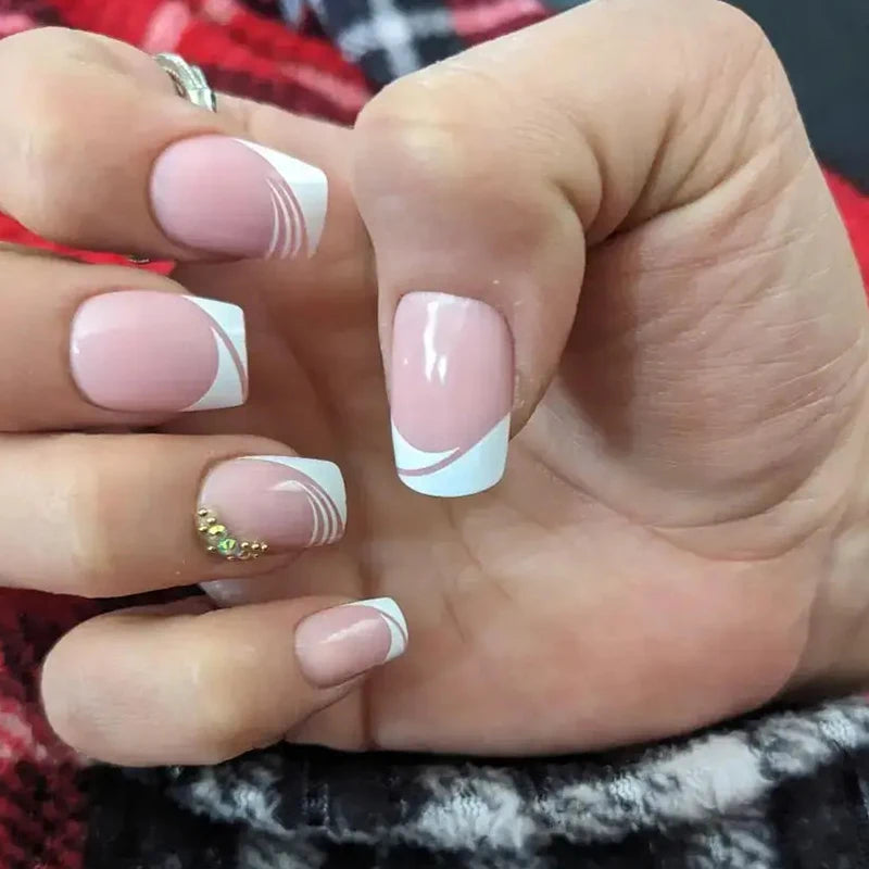 24PCS Shiny Pearl Wearable False Nails