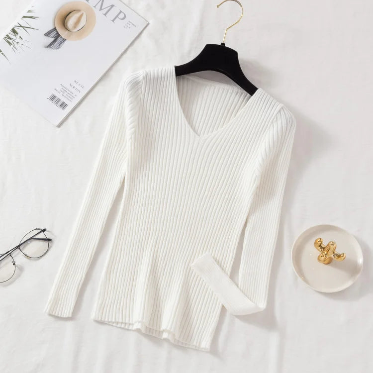 Women’s Long-Sleeved V-neck Sweaters
