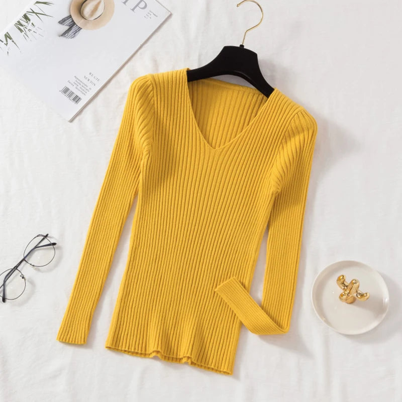 Women’s Long-Sleeved V-neck Sweaters