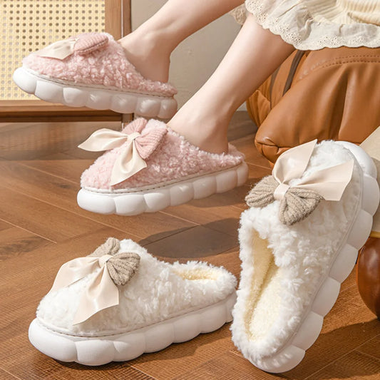 Cute Bow Plush lndoor Slippers