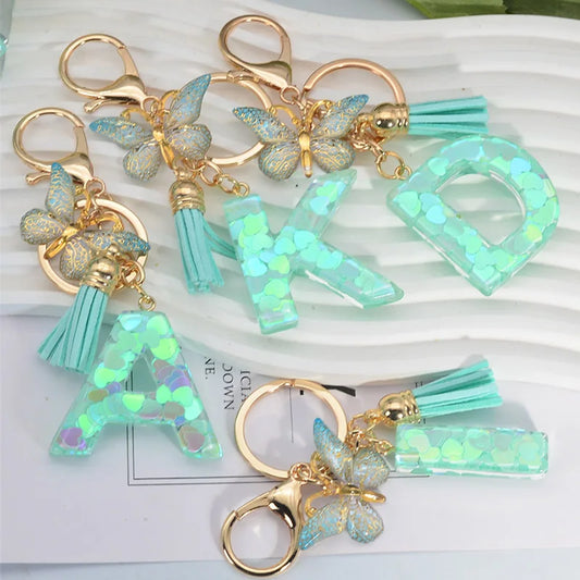 Green Tassel Butterfly Letter Keychain