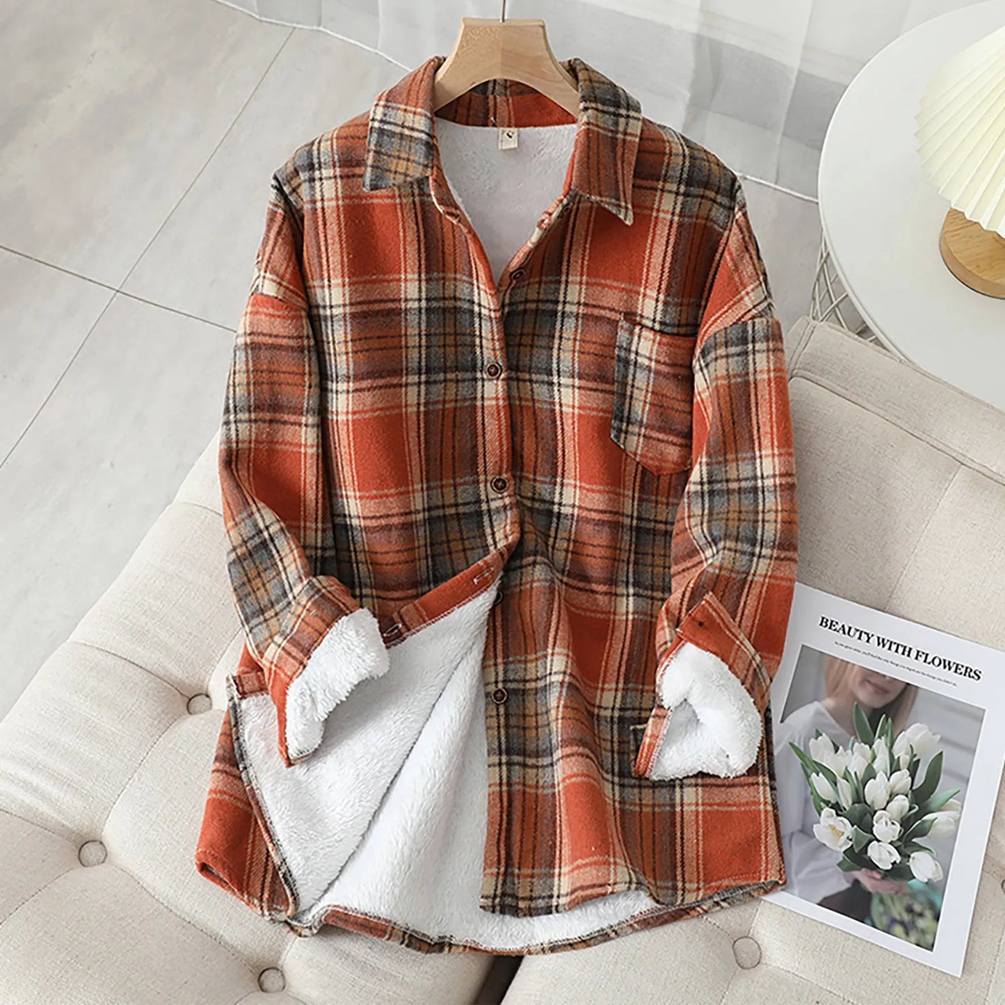 Womens Fleece Lined Flannel Jacket