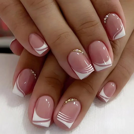 24PCS Shiny Pearl Wearable False Nails