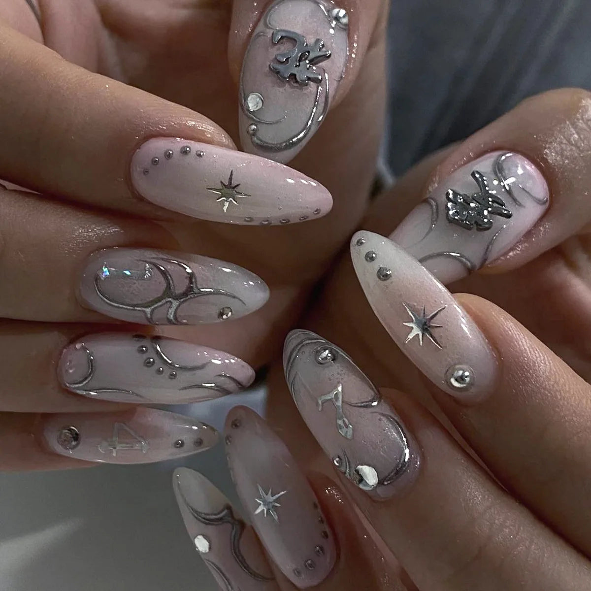24Pcs Long Almond Fake Nails