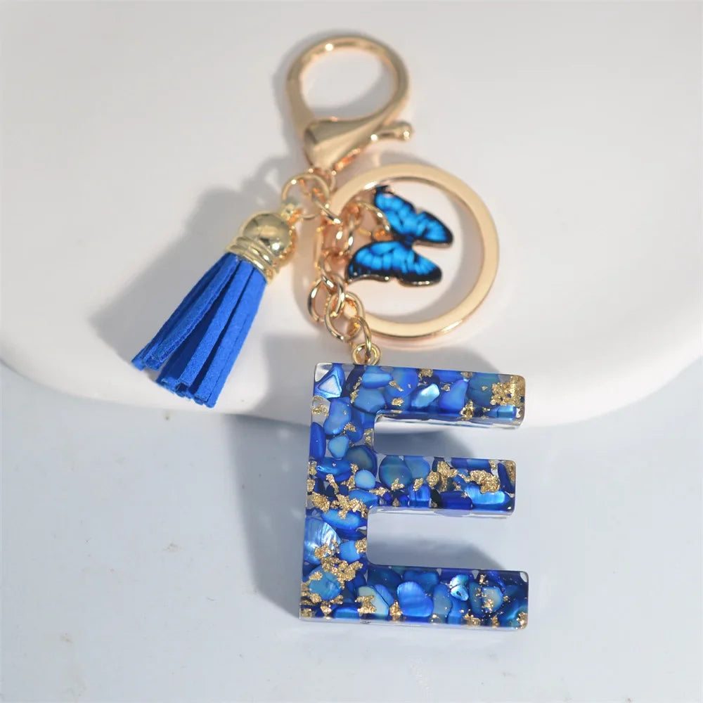 Blue Glazed Stone A To M Letter Keychain