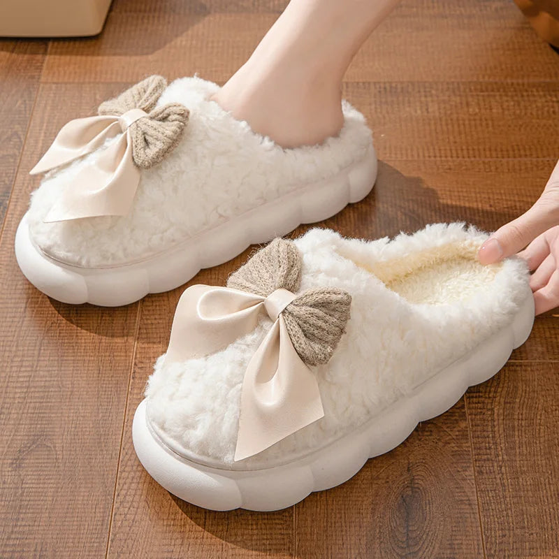 Cute Bow Plush lndoor Slippers