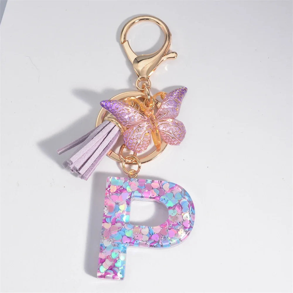Purple Heart Filled Letter Keychain