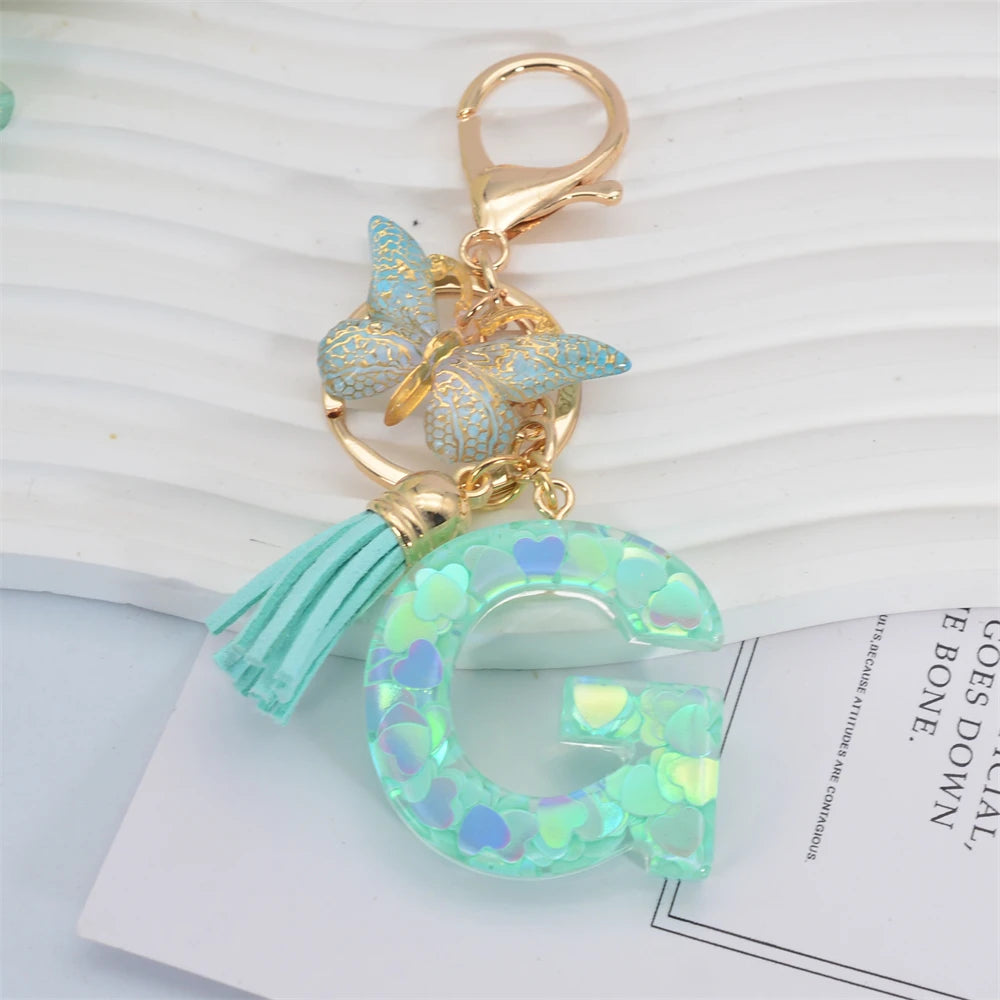 Green Tassel Butterfly Letter Keychain