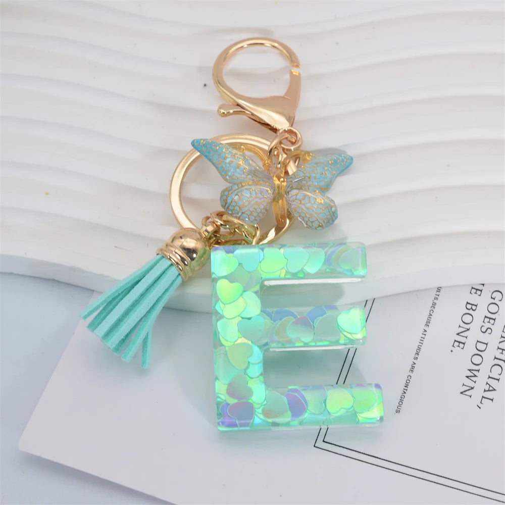 Green Tassel Butterfly Letter Keychain