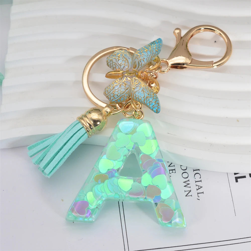 Green Tassel Butterfly Letter Keychain