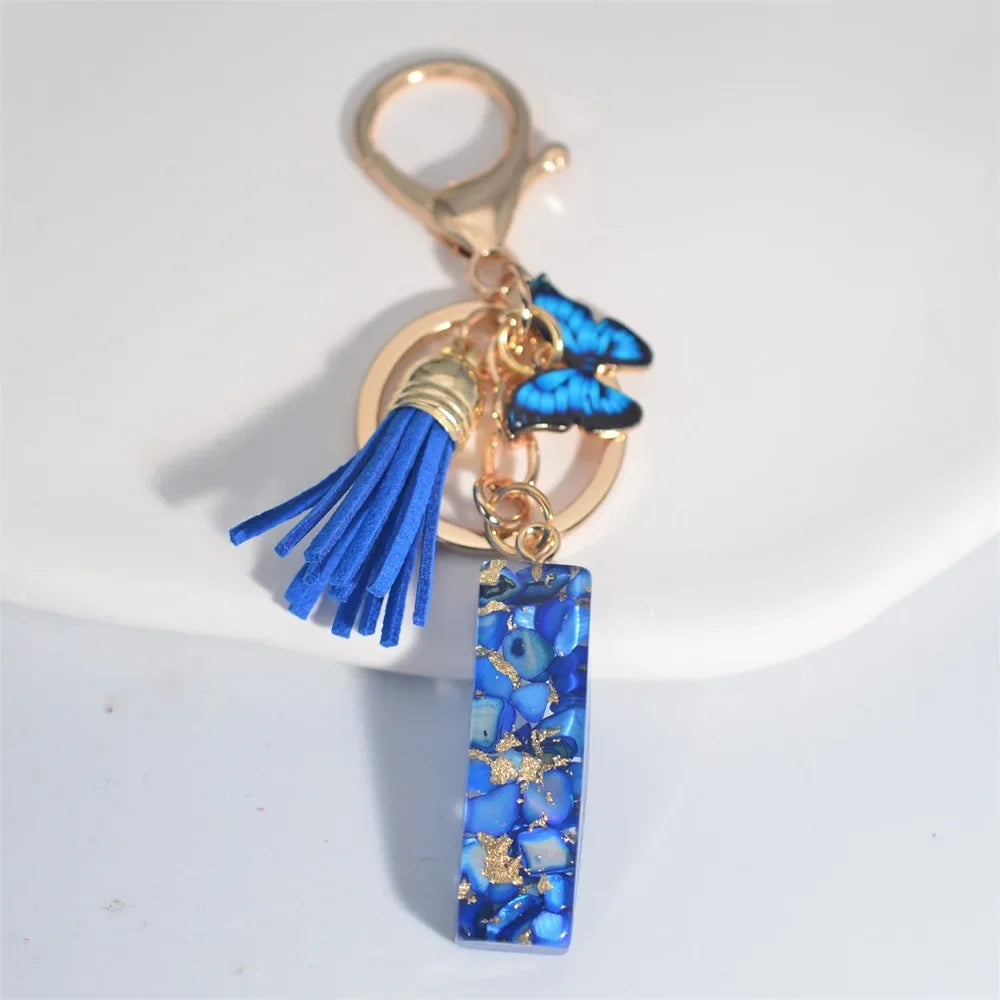 Blue Glazed Stone A To M Letter Keychain